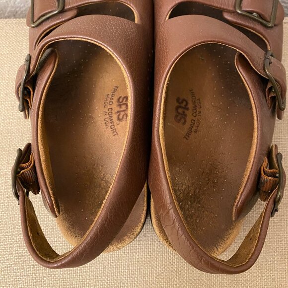 Women SAS Relaxed Sandals Brown Pebble Leather Adjustable Straps in Size 6.5 M - Picture 7 of 11